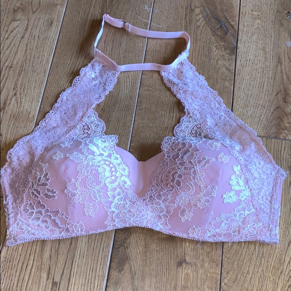 Sophie b 34c padded lace halter bra pink